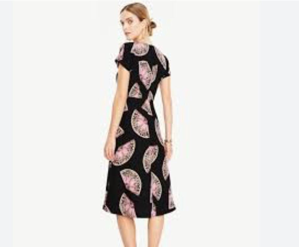 Ann Taylor Dancing Fan Printed Midi Dress 6P